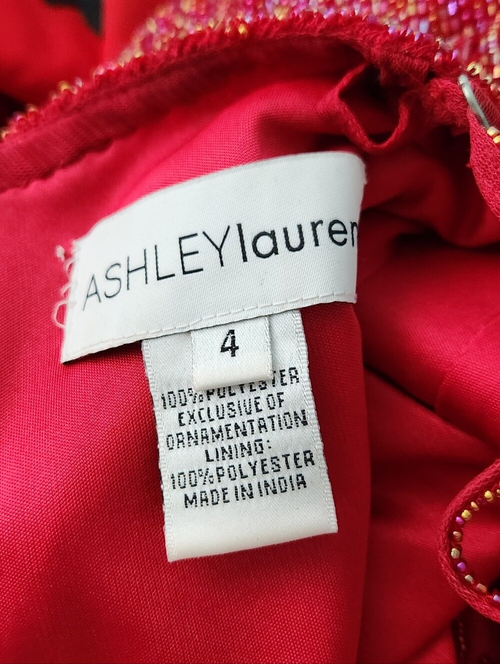 Ashley Lauren 4491 Beaded Fringe V-Neck Party Dress - Picture 8 of 8